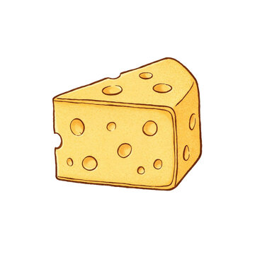 Single slice of swiss cheese with holes as cut out PNG