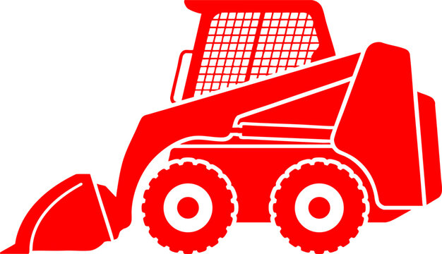 Red skid steer loader silhouette icon for construction design