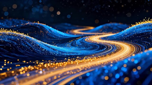 Abstract blue and gold wavy pattern