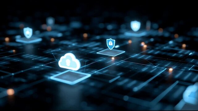 abstract innovative cyber security network, using interconnected nodes to represent business partnerships on the Smart digital Innovation city with connection network reciprocity over the smart city	