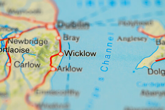 Close up Irish Sea map showing Wicklow Arklow and Wales.