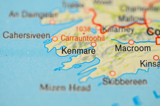 Printed Ireland map close up of Kenmare Macroom Carrauntoohil and Kinsale.