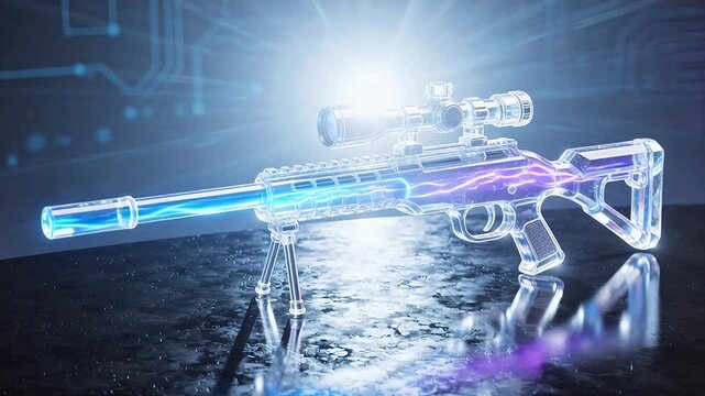Futuristic transparent rifle with glowing elements