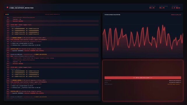 Blue Cybernetic Interface Running Software Debugging Diagnostic Sequence and Harmonics