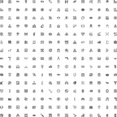 Fototapeta premium Large grid displaying various minimalist outline icons for modern business, daily life, social media, shopping, food, travel, and communication concepts, providing a versatile graphic resource