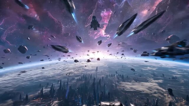 Dynamic asteroid field illuminated by cosmic energy and interstellar light.