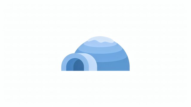 Modern flat vector illustration of an igloo shelter design with two stylized igloos constructed blue ice blocks white background