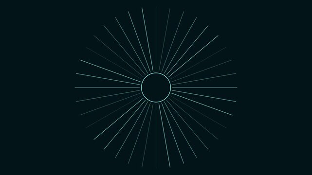 Minimalist radial loading spinner animation with rotating cyan lines on dark 4k background, progress