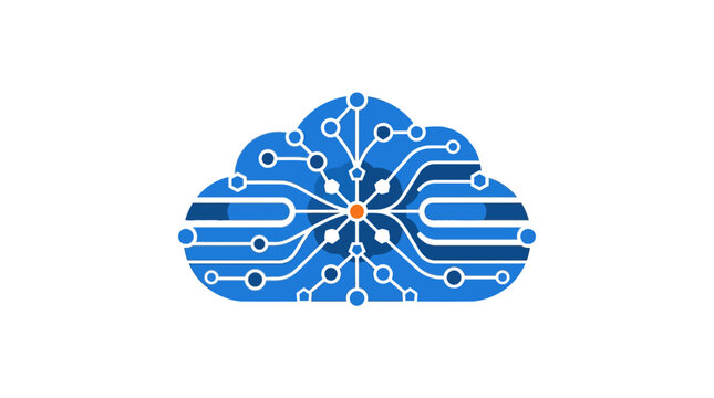 Digital cloud circuit icon for computing and storage.