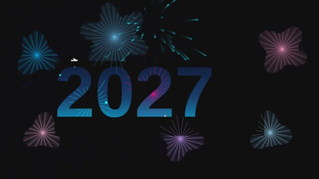 Abstract 2027 Neon Fireworks Celebration Seamless Loop with