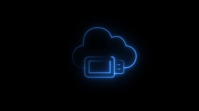 An animated icon of cloud usb in trendy style, ready to use and download ,Animated Cloud Backup USB Upload, Neon cloud storage icon connected to device animation..