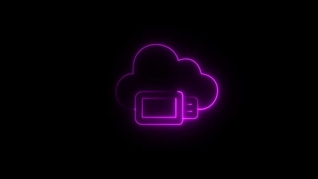 An animated icon of cloud usb in trendy style, ready to use and download ,Animated Cloud Backup USB Upload, Neon cloud storage icon connected to device animation..