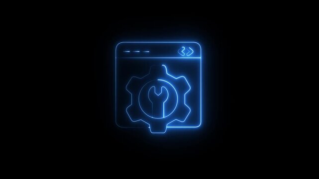 Cogwheel and spanner inside webpage denoting animated icon of website setting ,Spanner with website denoting concept animated icon of website setting animation..