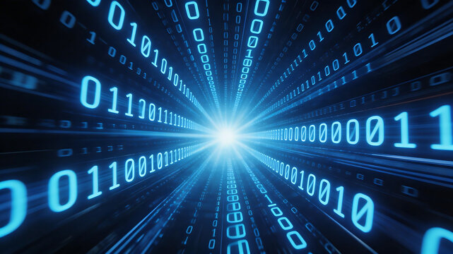 Binary code tunnel with light burst