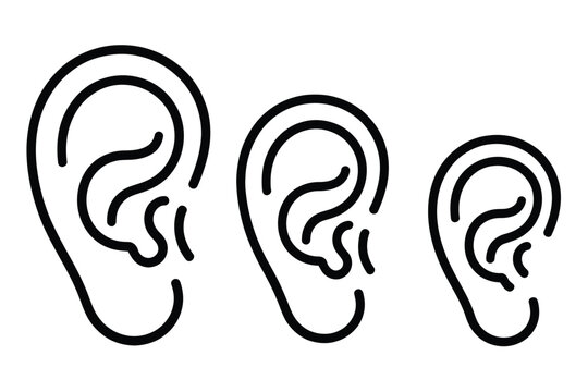 Three human ear outline icons in different sizes, .