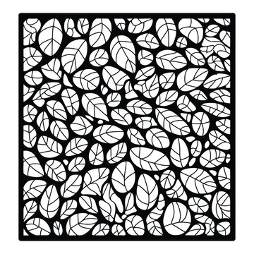 Seamless pattern of white outline leaves on black background,