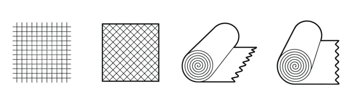 Grid Patterns and Rolled Material Line Icons Set,