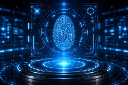 Futuristic Biometric Identity Scan with Glowing AI Fingerprint Authentication