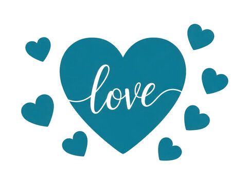 Blue heart shape icon with the word love written in elegant white script