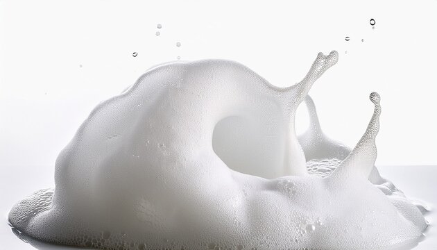 white soap foam splashing on white background hygiene and cleaning concept