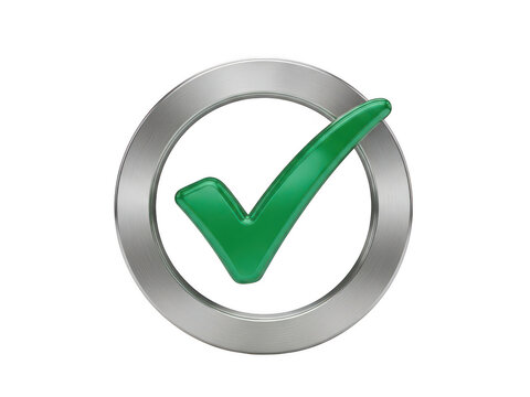 Green check mark inside a silver circular button icon