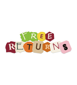 Free returns text made of colorful ransom note paper letters