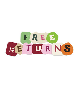 Free returns text on colorful paper scrap shapes