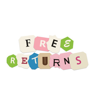 Free returns text made of colorful paper scraps