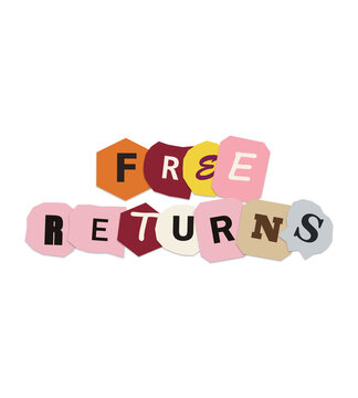 Free returns sign with colorful torn paper letters