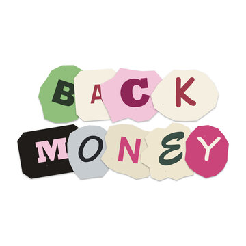 Cash back money text in colorful paper collage style
