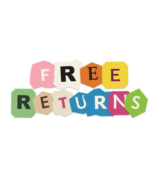 Free returns text made with colorful torn paper letters