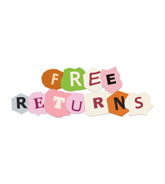 Free returns text made of colorful torn paper scraps