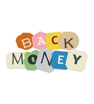 Back money text made from colorful paper collage letters