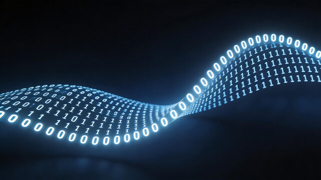 Binary code wave on dark background