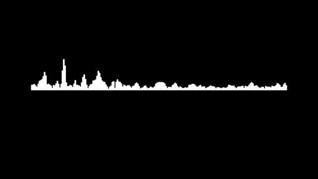 Bright audio wave digital frequency animation with white sound wave visualizer, line audio wave visualization, digital sound frequency spectrum visualizer, music equalizer lines, black background, 4K