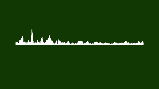 Bright audio wave digital frequency animation with white sound wave visualizer, line audio wave visualization, digital sound frequency spectrum visualizer, music equalizer lines, green background, 4K