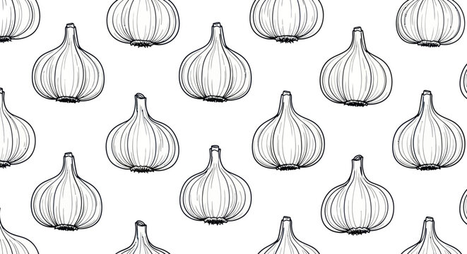 Hand Drawn Garlic Outline Seamless Pattern