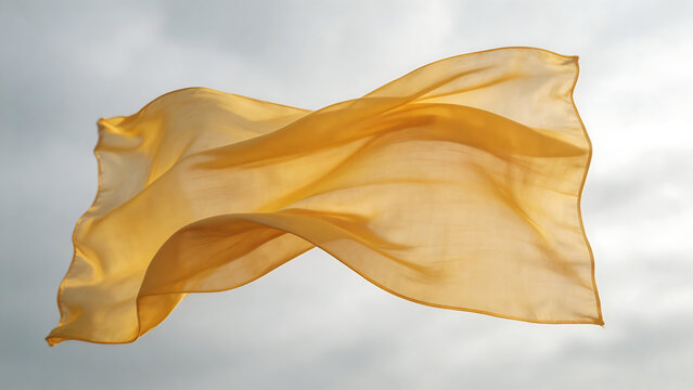 Golden fabric flowing in sky