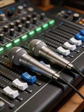 Microphones on Audio Mixing Console