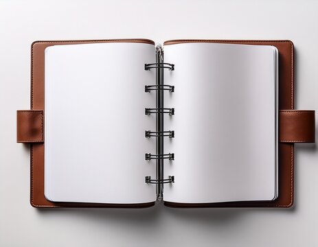 open blank ring binder notebook with empty paper pages creating space for text or design white background