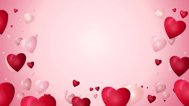 Elegant red and pink ruby hearts floating on a soft romantic background loop