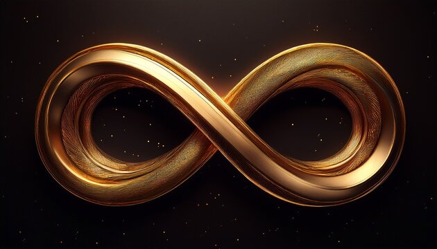 the image is a gold infinity symbol on a black background it is a symbol of eternity and endless possibilities