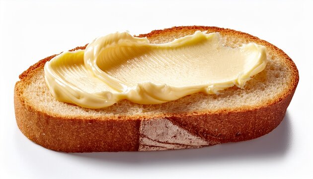 butter spreaded on bread isolated white background