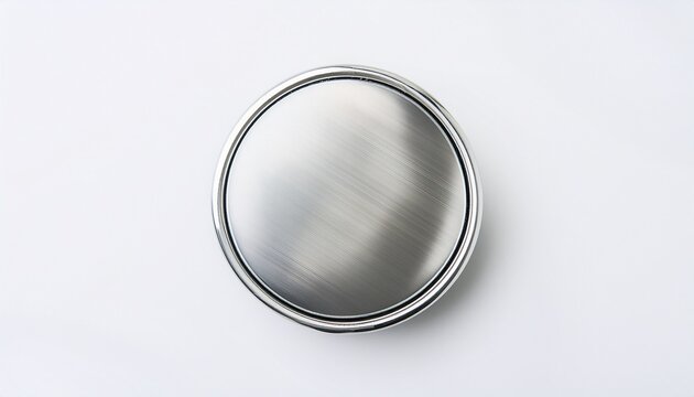 blank silver button badge or round metallic pin mockup with customizable surface top view and white background