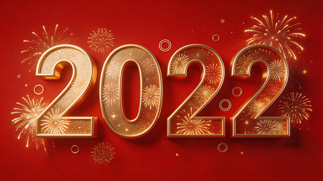 2022 golden numbers with fireworks