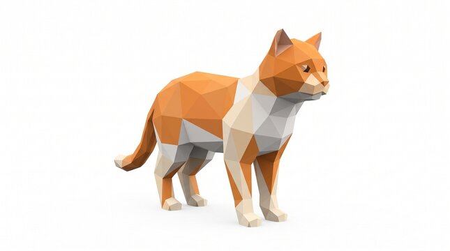 cat low poly 3d model orange cat tabby cat geometric polygon animal pet kitty feline standing cat cute cat stylized triangular mesh lowpoly cat game asset character rigged animated