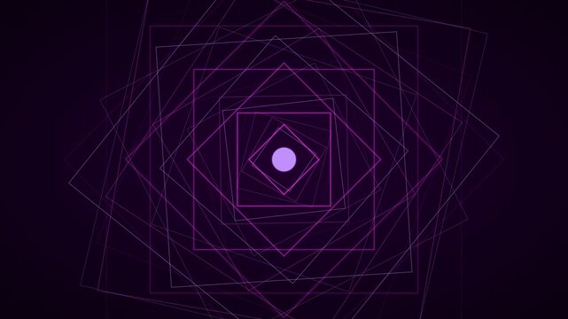 Abstract purple geometric square tunnel animation with pulsing center point for digital backgrounds 4k
