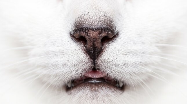 cat nose whiskers feline close up animal white face mouth teeth cute domestic fur mammal pink snout kitty detail closeup tongue lip adorable head kitten sweet skin soft texture