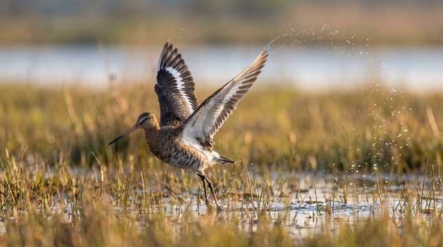 Black-tailed Godwit (Limosa limosa) Foraging in a Wetland &ndash; Elegant Migratory Shorebird