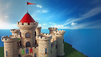 Fototapeta premium Fantastic medieval castle under dramatic blue sky. 3D illustration